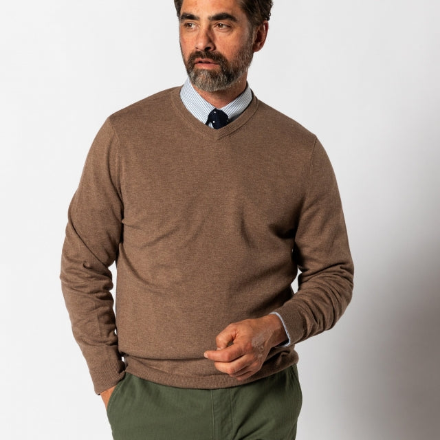 Duck Head Buckley Merino V-neck Sweater Dark Oak Heather