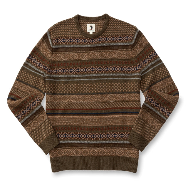 Duck Head Mens Birch Fair Isle Merino Crewneck Sweater Olive Pine Heather
