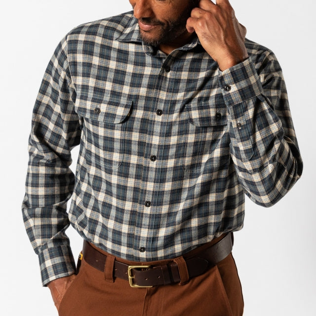 Duck Head Performance Flannel Sport Shirt - Moyer Plaid Graphite Blue