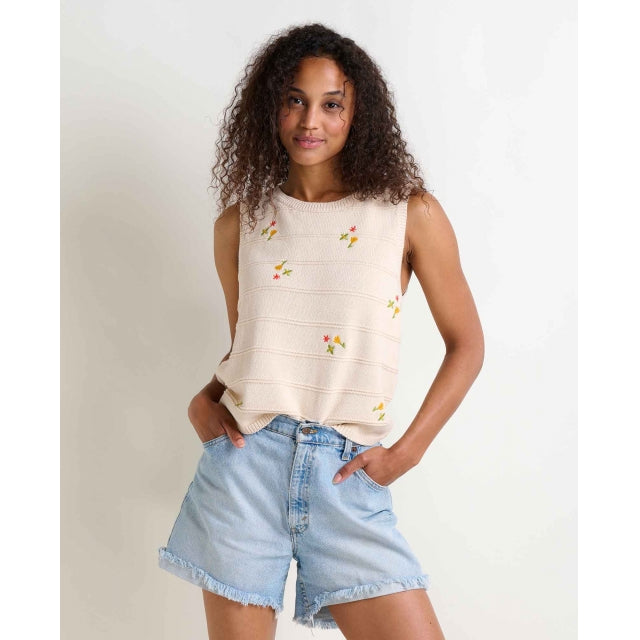 Toad&Co Womens Bianca Crew Tank Embroidered Natural Embroidery