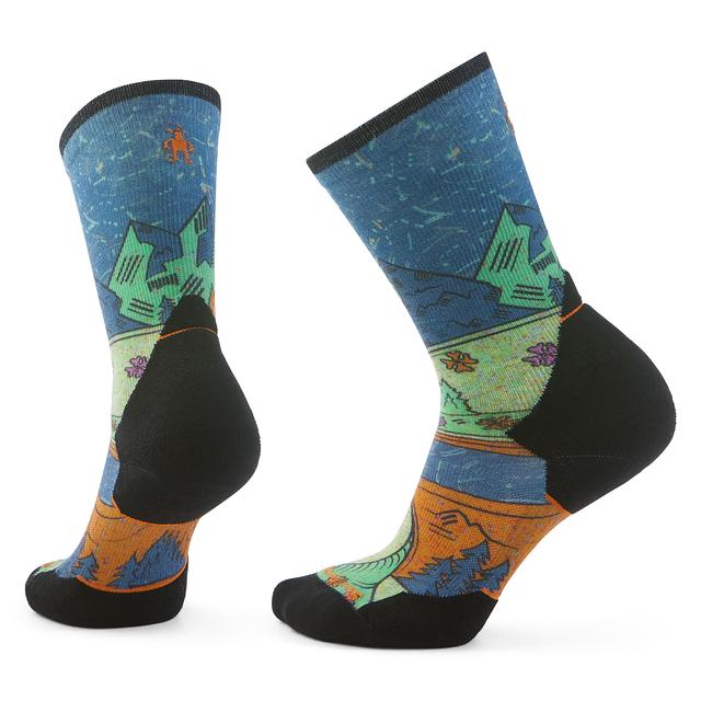 Womens  Women's Trail Run Mountain Print Crew Socks Twilight Blue